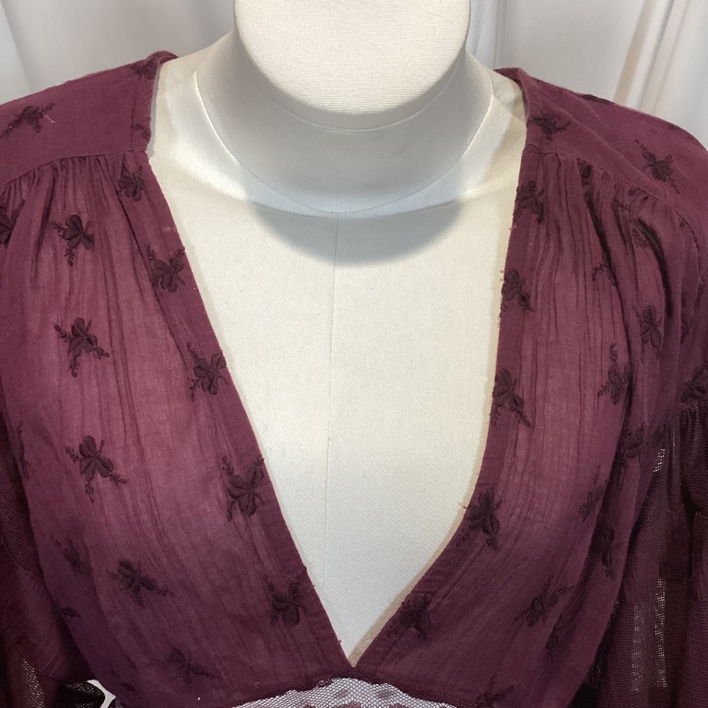 1600. Free People Boho-Chic Blouse Purple EUC Size L - Picture 6 of 6